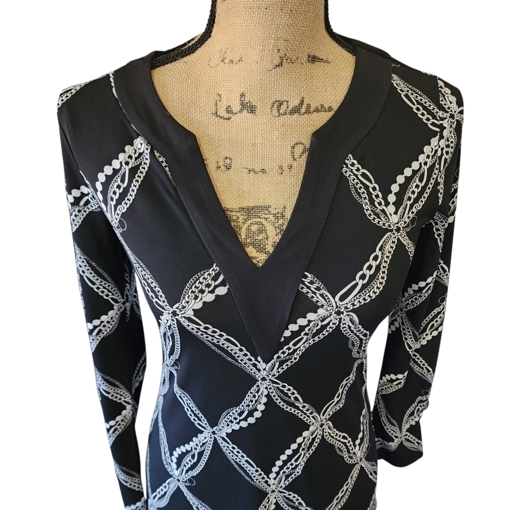 White House Black Market Chain Print V-Neck Tunic Dress – XXS - Picture 2 of 7